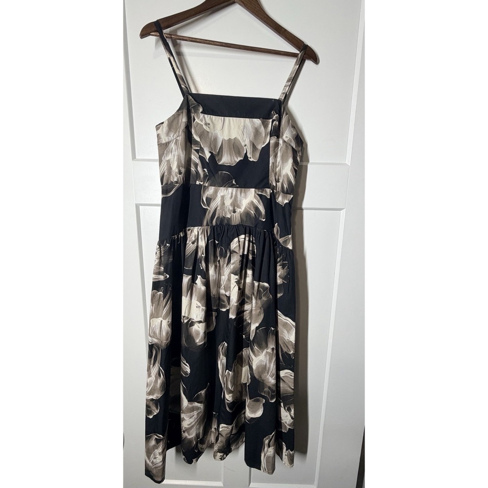Simply Vera Vera Wang Dress Womens L Black Floral Midi Cotton Smocked NWT